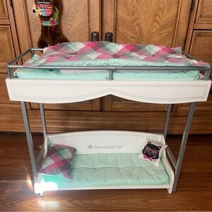 American Girl White and Gray Bunk Bed with Plaid Bedding